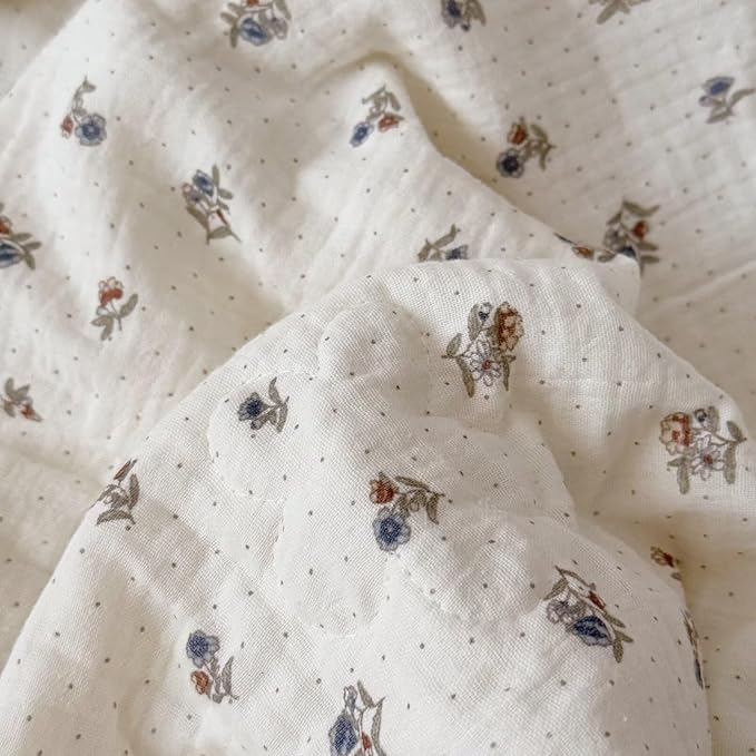 BuLuTu Musiln Cotton Kids Quilt Twin Size Bed Blanket Chic Pansy Floral Print Comforter for Girls Boys Children Bedroom, Soft Breathable Kids Comforter with Lace Edges, 60x78 Inches