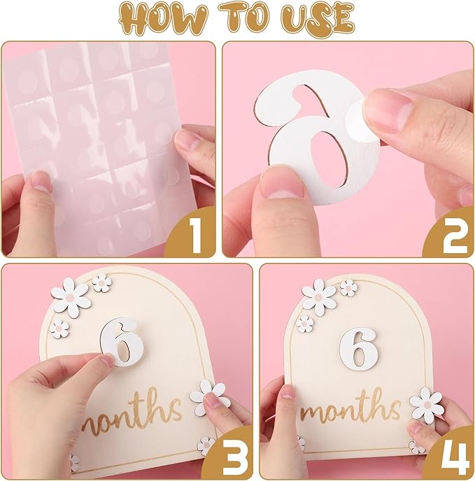 Baby Monthly Milestone Cards with Hello World Newborn Sign, Daisy Baby Milestone Signs Baby Monthly Milestone Wood Discs Baby Announcement Sign for Baby Growth Photo Props