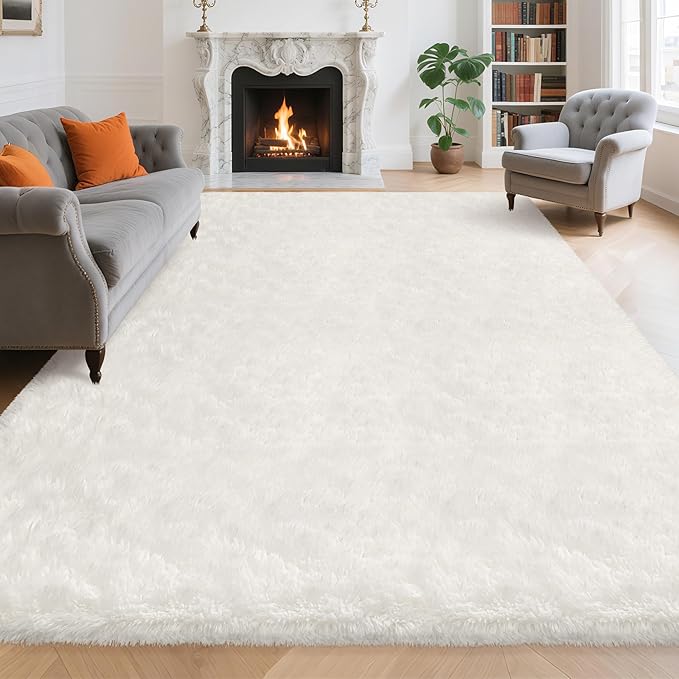 8x10 Area Rug for Living Room Soft White Fluffy Rug for Bedroom 8x10 Large Shaggy Carpet Fuzzy Modern Floor Decor Aesthetic, Nursery Playroom Plush Non-Slip Thick Rugs for Kids Girls Boys