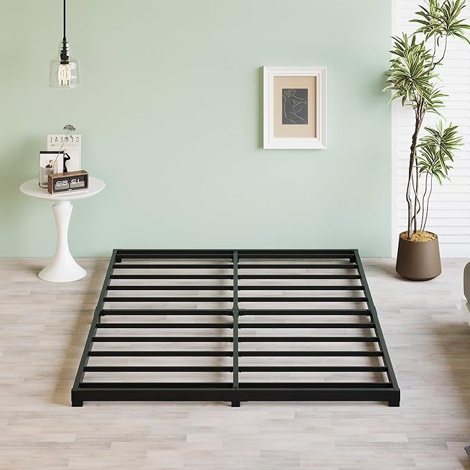 3 Inch Low Queen Bed Frame Heavy Duty Metal Platform, No Box Spring Needed, Easy Assembly Mattress Foundation, No Noise, Black