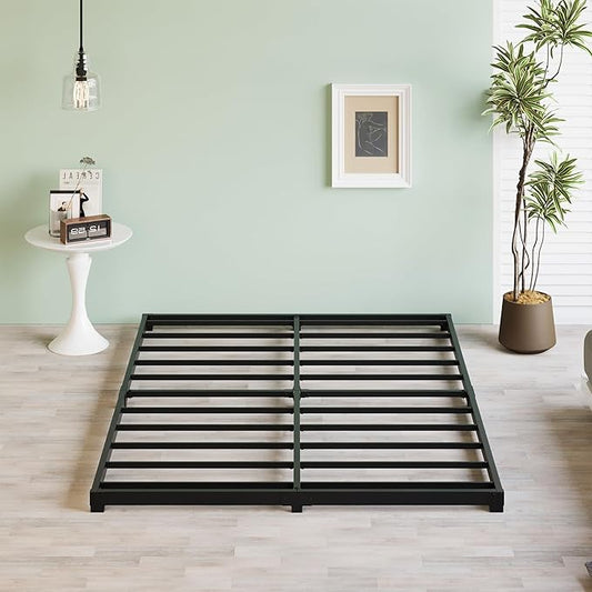 3 Inch Low Queen Bed Frame Heavy Duty Metal Platform, No Box Spring Needed, Easy Assembly Mattress Foundation, No Noise, Black