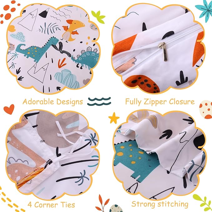 JSD Dinosaur Kids Duvet Cover Set Twin Size, 2 Piece Soft Printed Microfiber Bedding Comforter Cover with Pillow Sham Zipper Closure, Comforter Not Included