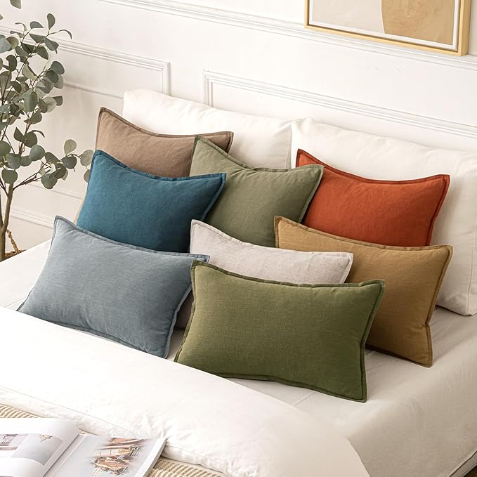 MIULEE Decorative Linen Pillow Covers 20x20 Inch Burnt Orange Boho Farmhouse Neutral Couch Throw Pillows for Bed Pack of 2 Accent Modern Pillowcase Summer Sofa Livingroom Home Decor