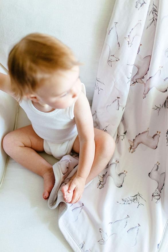 Oilo Baby Blanket, Luxury Soft Plush Chenille Backing & Turkish Cotton Jersey Print, Double Layered, 30" x 40", Rolled Jersey Edge Trim, Machine Washable, Perfect for Infant or Toddlers, Llama