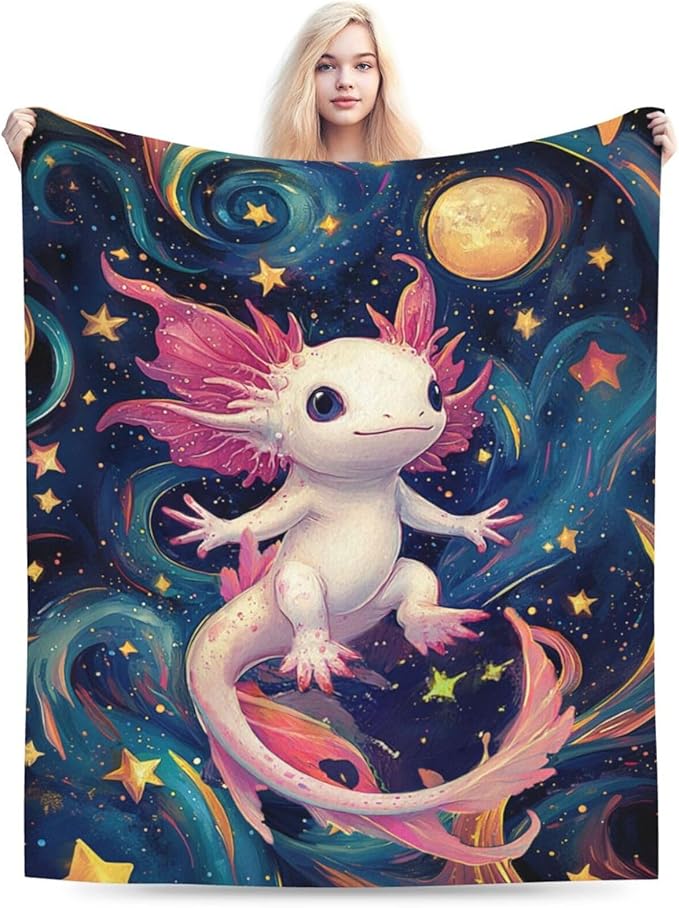 Axolotl Blanket Outer Space Salamander Gifts Throw Blanket Super Soft Flannel Lightweight Fluffy Plush Cozy Fuzzy Fleece Axolotls Decor Blanket for Girl Woman Boys Kids Adults for Bed Sofa 40"X50"