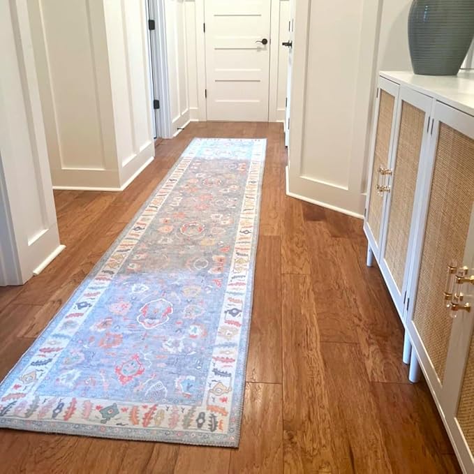 Fame Rugs Blue Modern Oushak Rug 2'6"x13, Vintage Turkish Colorful Oriental Antique Inspired Long Runner Rugs, Luxury Living Room Bedroom (381LB, 2'6" x 13')
