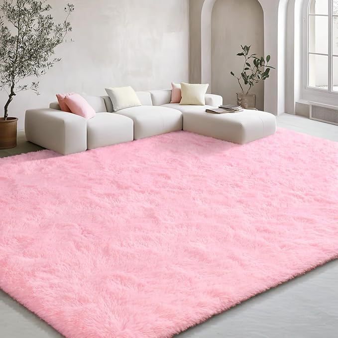 EVOIONOS 5x7 Washable Large Area Rug for Living Room, Fluffy Shag Rug for Bedroom, Ultra Soft Plush Non Slip Carpet for Indoor Floor Bedside Nursery Kids Girls Room Dorm, Home Decor Aesthetic, Pink