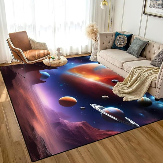 Galaxy Rug for Kids Room Rugs Alien Desert Carpet Planet Printed Throw Rugs for Boys Children Bedroom Living Room,39 in x 79 in