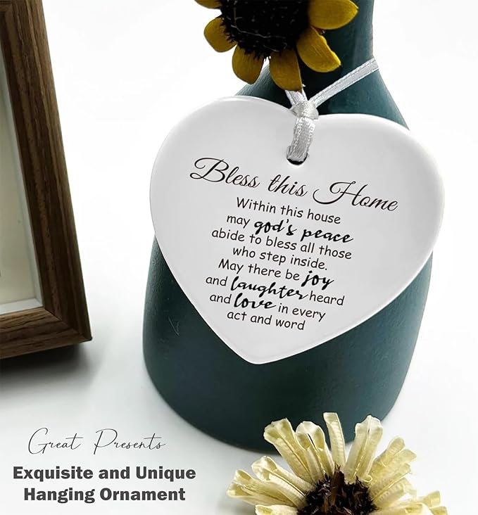 Heart Shaped Christmas Ornament-Happy New Home Gift-Realtor to Homeowner Present-First Time Buyer Housewarming Gift-Bless This Home Hanging Décor