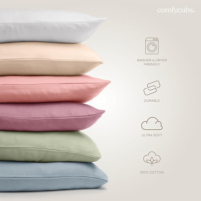 Comfy Cubs Toddler Pillow with Cotton Pillowcase, 13 x 18 in - Travel and Sleep Support for Kids - Lightweight, Breathable Microfiber Fill - Soft and Cozy Small Pillow for Toddlers - Cream