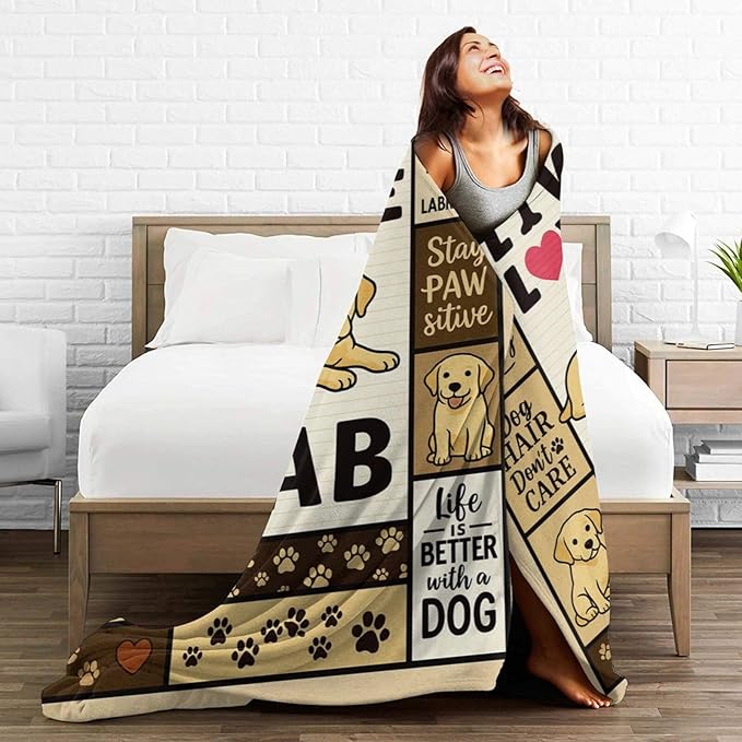 Labrador Retriever Blanket Cute Dog Throw Blanket Love Lab Puppy Soft Cozy Fleece Fuzzy Stuffed Plush Flannel Animal Gifts for Girls Women Boys Kids Adults 50"X60"