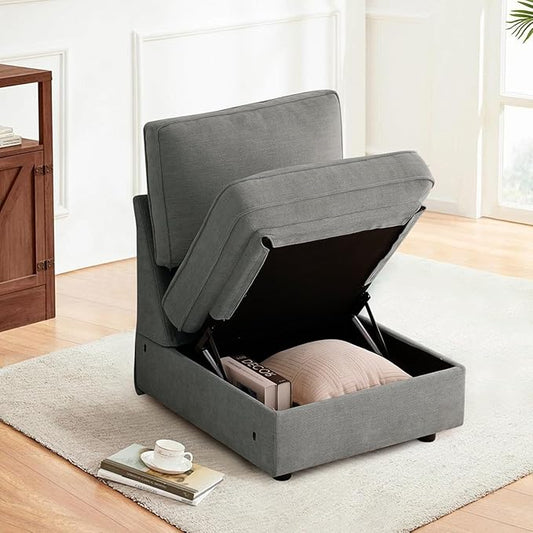 TEKAMON Middle Seat with Storage, Modular Sofa Couch, Light Grey