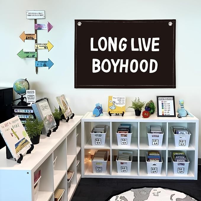 Lacama Long Live Boyhood Banner,Boy Nursery Decor,Black Canvas Banner Wall Hanging Banner Flag Decor for Nursery Playroom Toddler Room, Boys Kids Room Decor 30x20 Inch