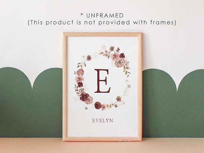 Personalized Name Flower Nursery Wall Art Prints, Crib & Nursery décor, Newborn Baby Girl Gift Present, Floral Baby Girl Room Pictures, Poster For Baby And Kids (1 Print, Flower 1)