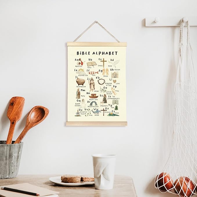 CGBHW Christian Bible Alphabet Poster Hanger Frame, Scripture Learning Educational ABC Posters Wall Art Hanging Decor for Toddler Kids Room Classroom Playroom Nursery Preschool，12x16Inch
