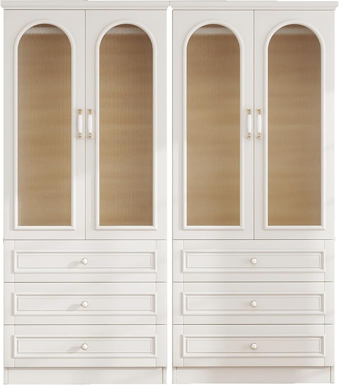 Solid Wood Wardrobe Closet:TemkTuek 70.87" Large Armoire,Clothing Storage Cabinet with Drawers,Doors,Hanging Railsand Shelves,Vintage Freestanding,Bedroom,White(19-19)