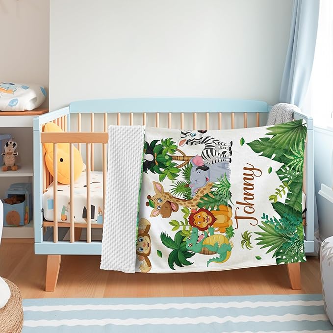 Personalized Baby Blanket with Name, Customized Blanket for Newborn Boys Girls, Woodland Animals Flannel Baby Name Blanket with Dotted Backing, Receiving Swaddle, Gifts for New Parents(60"x80)