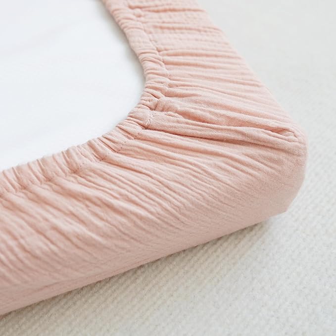 2 Pack Muslin Fitted Bassinet Sheets for Babies, Soft & Breathable 100% Cotton Bedside Sleeper Bassinet Sheet, Moses Basket Oval Rectangle Pad/Mattress