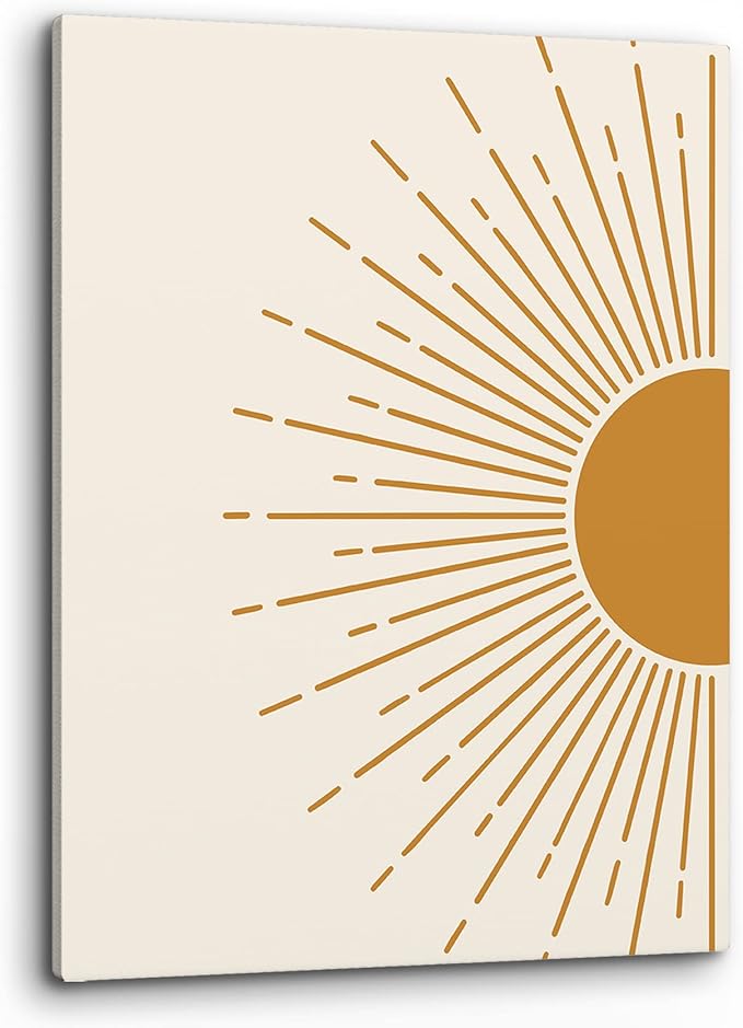 PHAMTE Mid Century Modern Boho Sun Wall Art, Minimalist Sun Sunset Sunrise Nursery Print Framed Canvas Painting Artwork Home Bathroom Girls Room Kitchen Office Decor（11x14 Inch）