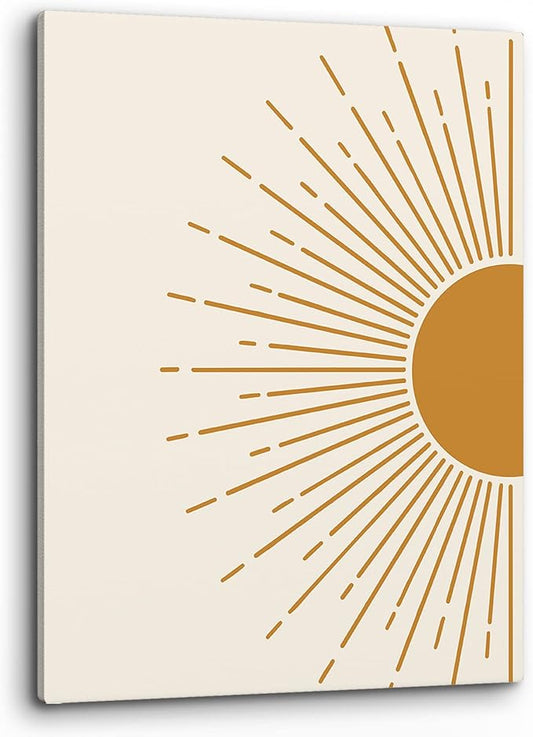 PHAMTE Mid Century Modern Boho Sun Wall Art, Minimalist Sun Sunset Sunrise Nursery Print Framed Canvas Painting Artwork Home Bathroom Girls Room Kitchen Office Decor（11x14 Inch）