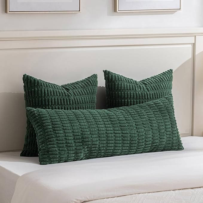 Fancy Homi 2 Packs Hunter Green Decorative Throw Pillow Covers 18x18 Inch for Couch Bed Sofa, Forest Green Boho Home Decor, Soft Plush Corduroy Cute Emerald Green Square Cushion Case 45x45 cm