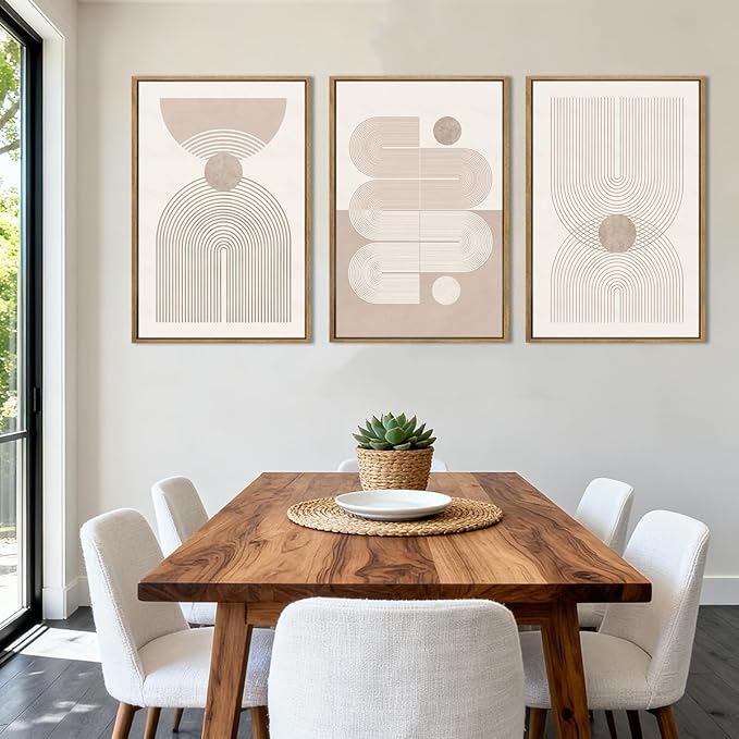 Anyzal Large Neutral Abstract Artwork Modern Minimalist Wall Art Boho Geometric Artwork for Living Room Bedroom Office 24x36 Inch Set of 3