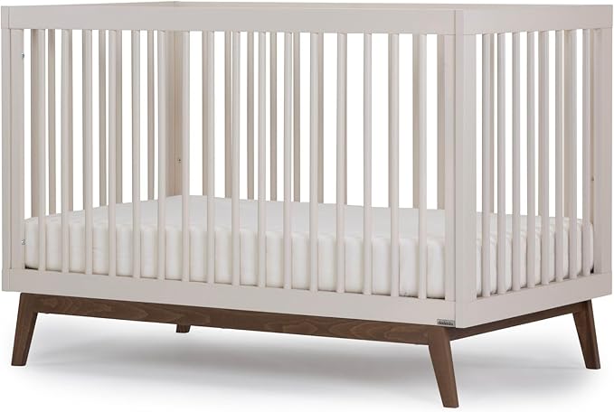 dadada Baby Soho 3 in 1 Convertible Wooden Crib to Toddler Bed - Made in Italy, GREENGUARD Gold Certified, Baby-Safe Finish, Sustainable Beech Wood, Modern Design, 3 Adjustable Heights (Almond Milk)
