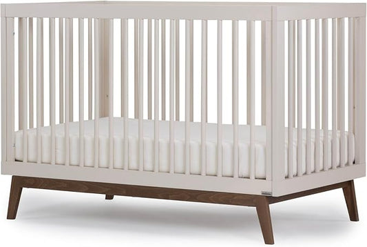 dadada Baby Soho 3 in 1 Convertible Wooden Crib to Toddler Bed - Made in Italy, GREENGUARD Gold Certified, Baby-Safe Finish, Sustainable Beech Wood, Modern Design, 3 Adjustable Heights (Almond Milk)
