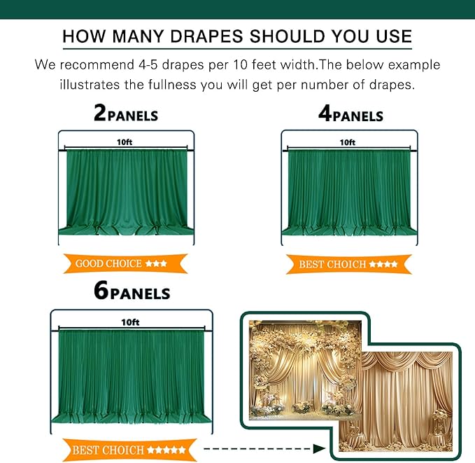 20x10ft Polyester Backdrop Emerald Green Wedding Curtains Drapes Curtains Panels with Rod Pockets Arch Party Stage Ceremony Photography Background Decoration W5' x H10'4 Panels YUNBSDJ174
