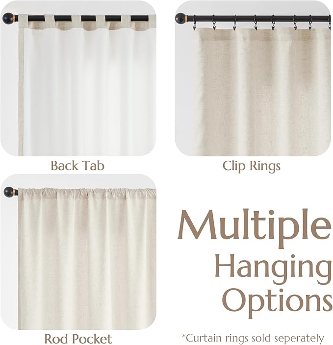 jinchan Linen Blend Curtains for Living Room 108 Inch Length Extra Long 2 Panels Curtains for Sliding Glass Doors, 50 Inch Wide Drapes with Rod Pocket Back Tab(50W x 108L, Ecru)