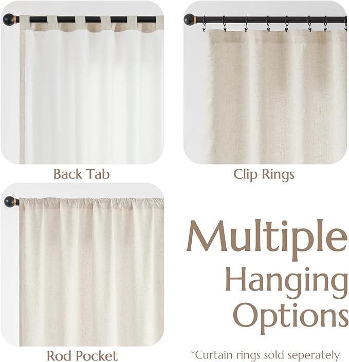 jinchan Linen Blend Curtain for Bedroom 84 Inch Length 2 Panels for Living Room, 38 Inch Wide Farmhouse Drapes with Rod Pocket Back Tab(38W x 84L, Ecru)