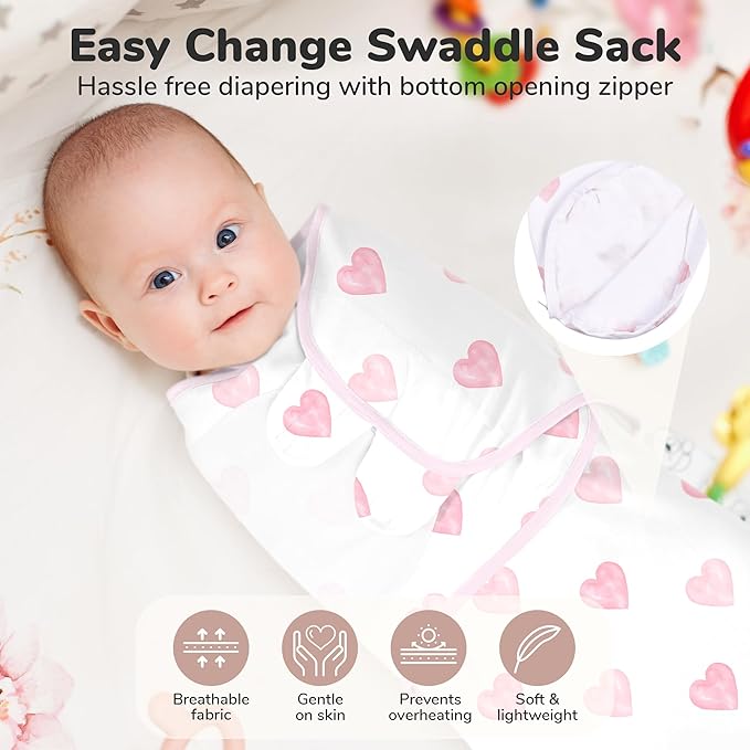 Mama Cheetah Baby Swaddle Sack 3-6 Month, Organic Cotton Swaddling Sleep Sack, Infant Swaddle Blanket Size Large, Swaddle Wrap, Easy Swaddles for Girl, 3-Pack