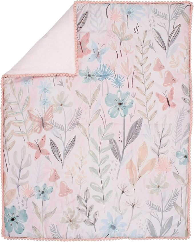 Lambs & Ivy Baby Blooms 3-Piece Pink Floral/Butterfly Baby Crib Bedding Set