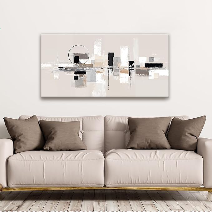 QSQ Abstract Canvas Art Wall Decor Black White Wall Art Painting Abstract Wall Decor Prints Grey Brown Minimalist Artwork Picture For Bedroom Kitchen Office Bathroom Home Wall Decoration 20" × 40"