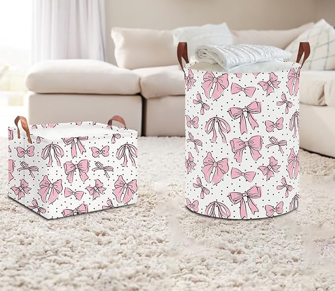 Laundry Hamper,Laundry Basket,Baby Nursery Hamper,Waterproof Storage Bin,Clothes Organizer Basket,Room Decor(Hand-drawn Bowknot)