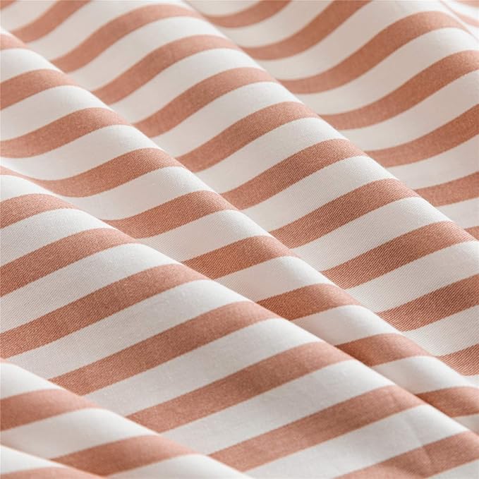JELLYMONI 100% Natural Cotton 2pcs Striped Duvet Cover Sets,White Duvet Cover with Pink Stripes Pattern Printed Comforter Cover,with Zipper Closure & Corner Ties(Twin Size)