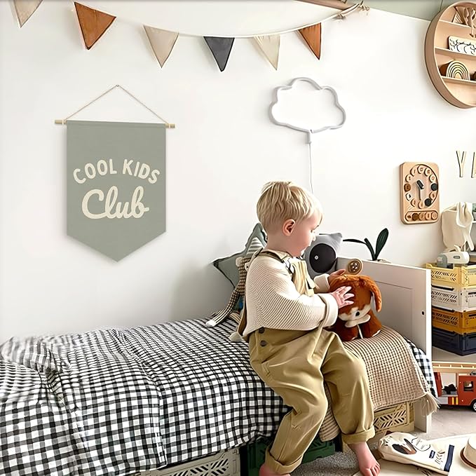 Playroom Wall Hanging Banner, Cool Kids Club Pennant Flag, Boy Nursery Decor, Classroom Decor Baby Nursery Room Banner