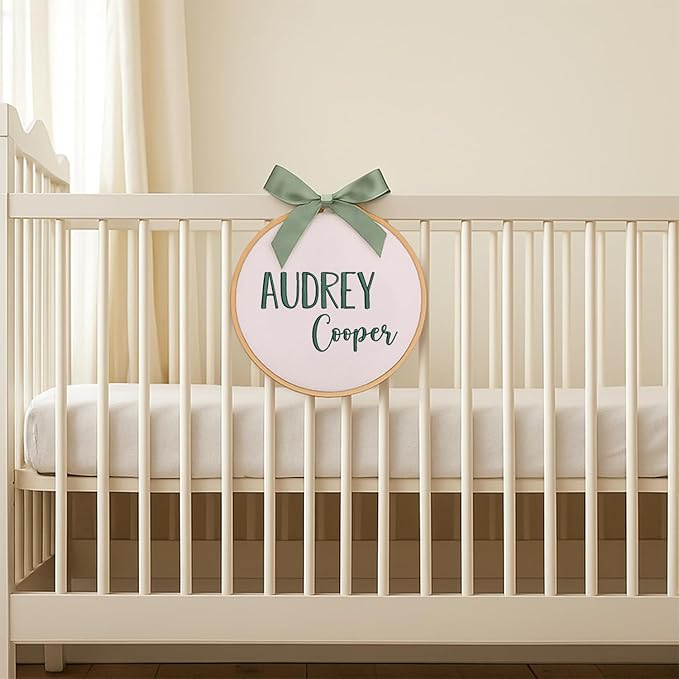 Personalized Baby Name Sign Welcome Baby Announcement Sign Newborn Baby Embroidery Hoop with Bows Baby Hospital Name Sign Custom Infant Baby Name Baby Shower Gifts (15)