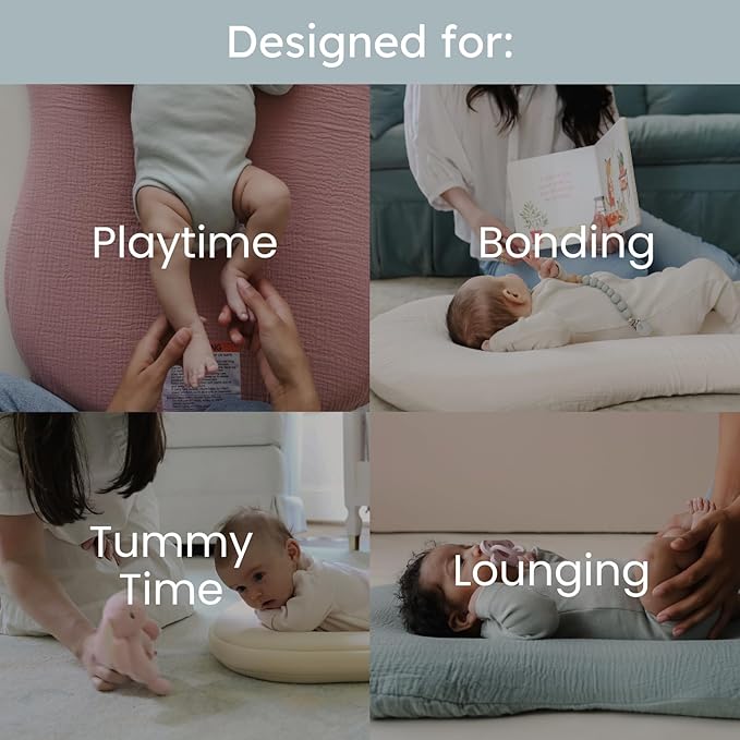 snuggle me® Baby Lounger Curve (0-6 Months) - Premium Organic Cotton with Foam Core, Machine-Washable Cover, Buttery-Soft & Breathable Infant Lounger with Travel Bag (30 in x 20 in x 1.9 in) - Birch