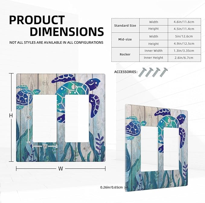 Sea Turtle Grass Seaweed on Rustic Wooden Board 2 Gang Double Rocker/Decora Light Switch Cover Decorative Wallplate Ocean Grass Seaweed Gfci Electrical Faceplate Home Bedroom Art Decor