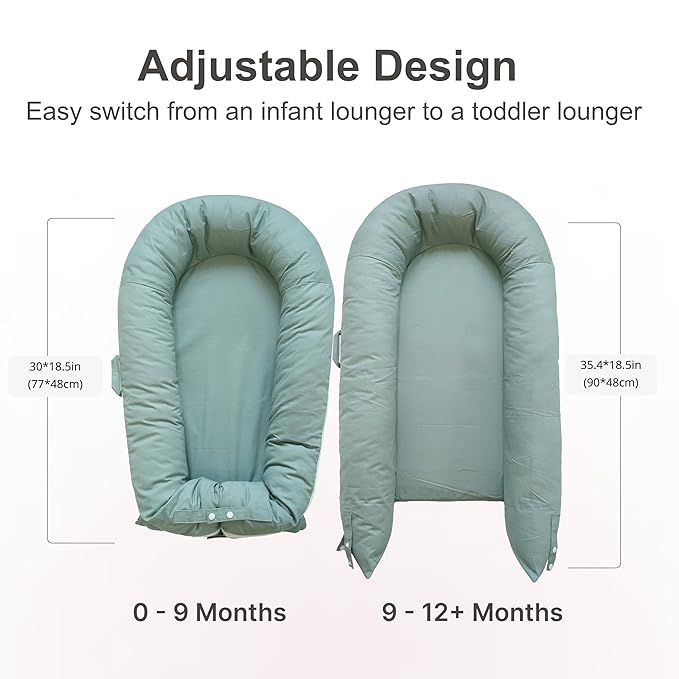 CooCooBaby Deluxe Infant Lounger, Baby Nest Cover for Baby Girls & Boys, Newborn Essentials for Baby 0-12 Months, 100% Cotton (MistyGreen)