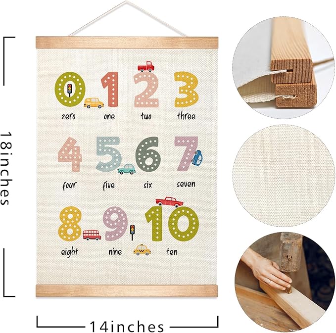 HEYJEEPER Alphabet and Numbers Chart Poster set of 2, Colorful Alphabet Numbers Wall Art,Toddler Educational Learning Wall Hanging Decor for Kids Room,Playroom,Nursery,Classroom Must Haves 18x14Inch