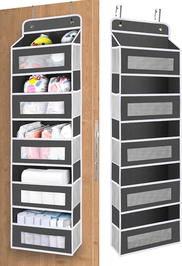Over The Door Organizer Storage, 5 shelf Hanging Door Organizers with 10 Large Capacity Pockets, Anti Tilt 48 lb Load Behind Door Organizer for Bedroom, Bathroom, Pantry