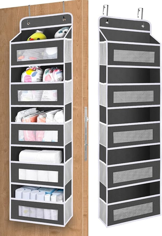 Over The Door Organizer Storage, 5 shelf Hanging Door Organizers with 10 Large Capacity Pockets, Anti Tilt 48 lb Load Behind Door Organizer for Bedroom, Bathroom, Pantry