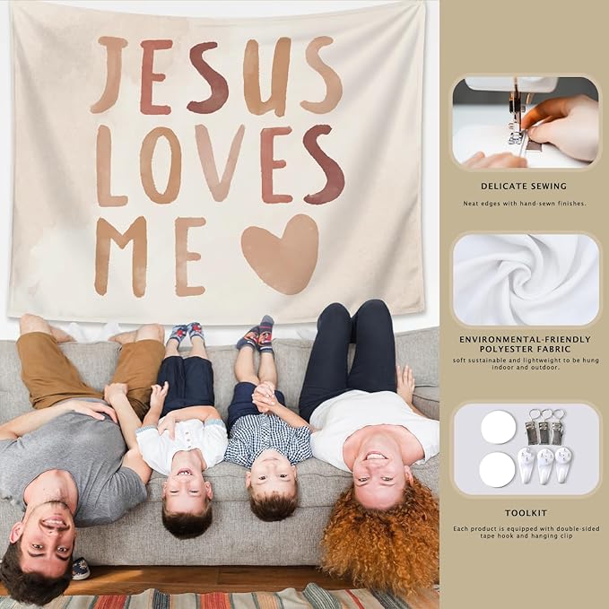 LIANGW Baby Girls Boys Nursery Decor - Jesus Loves Me Christian Tapestry Wall Hanging, Boho Neutral Bible Verse kids Room Decor, Toddler Girls Room Decor, 50x60 inche