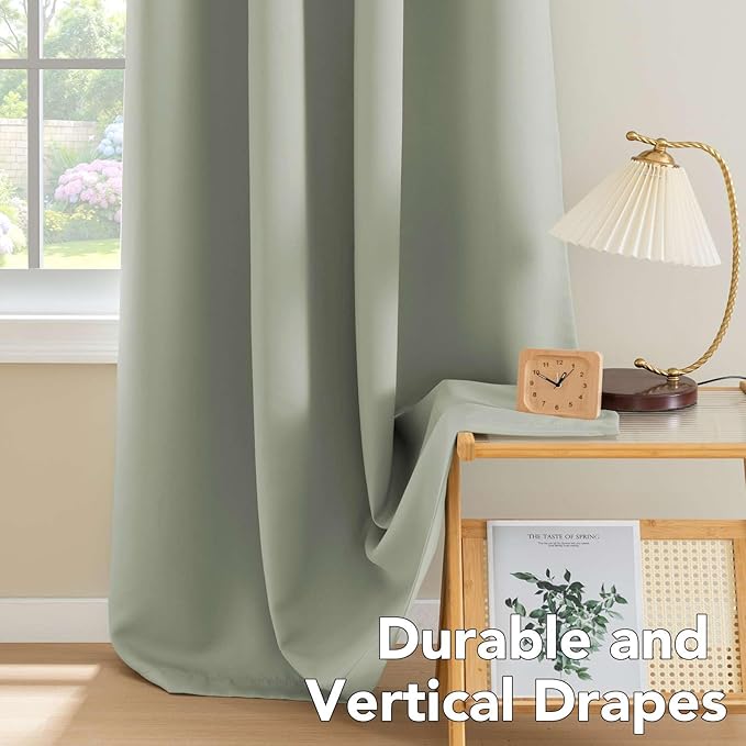 H.VERSAILTEX Blackout Room Darkening Thermal Insulated Grommet Window Curtain for Living Room, Light Sage,52x63-inch,Sold by 2 Panels