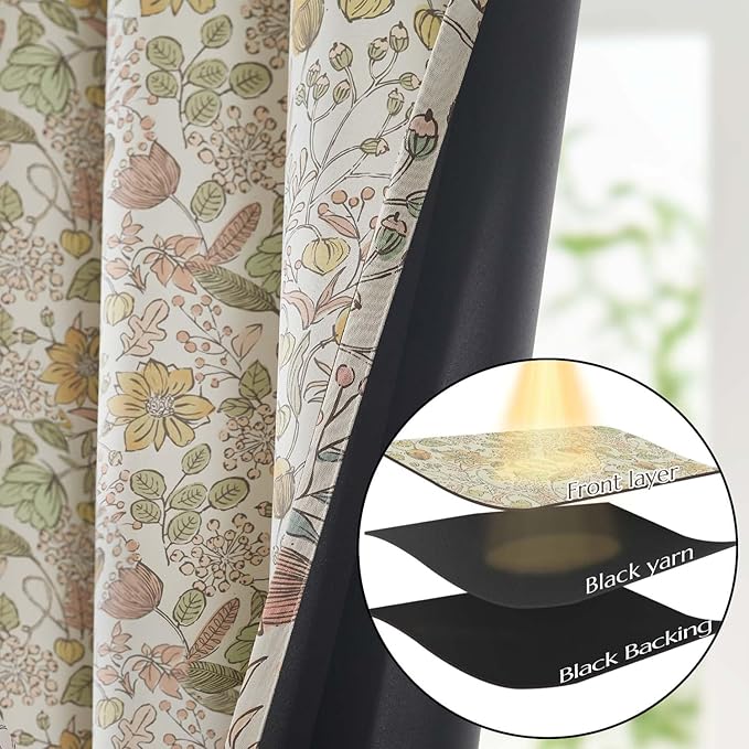Vangao Yellow Nursery Curtains for Girls Room Floral Blackout Dorm Curtains 63 Inch Length Farmhouse Drapes for Bedroom Room Darkening Flower Patterned Window Treatment for Kids Set of 2