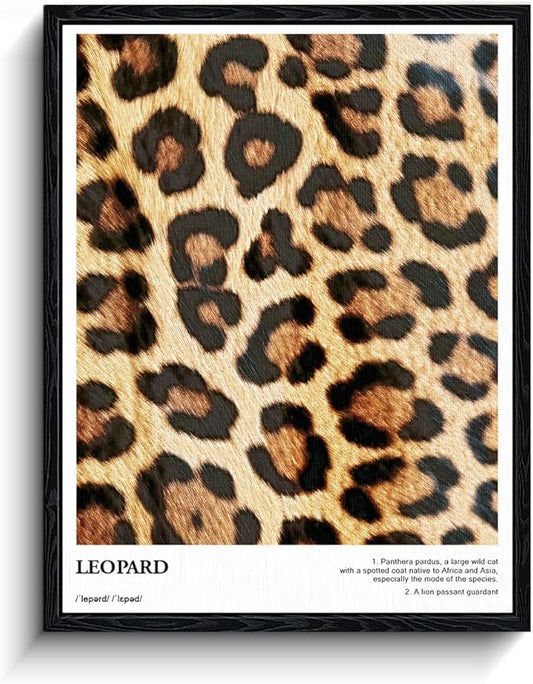 Leopard Print Wall Art, close-up fur pattern, animal print wall decor, matte finish framed canvas print, animal poster artwork, for bedroom fashion lovers gift, 12x15 inch