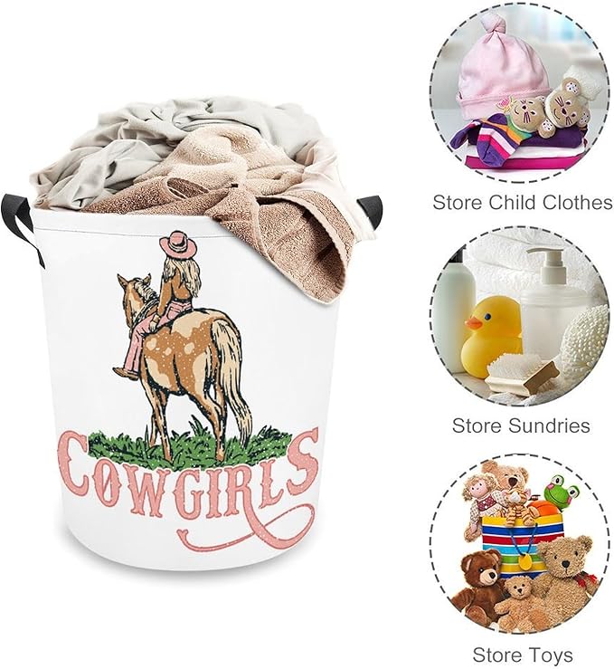 Pink Cowgirl Laundry Basket Western Laundry Hamper Clothes Hamper Toy Storage Bin for Bedroom Bathroom Cowgirl Decor