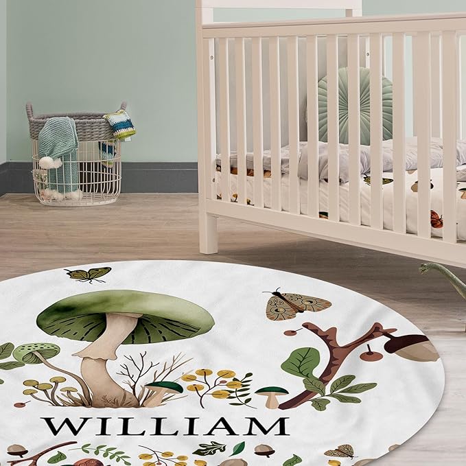Custom Baby Crib Bedding Set,Personalized Name Mushroom Pattern Nursery Bed Set 4 Piece,Baby Blanket Fitted Sheet Nursery Rug Wall Art Set,Custom Room Decor Idea Gift for Newborns Boys Girls